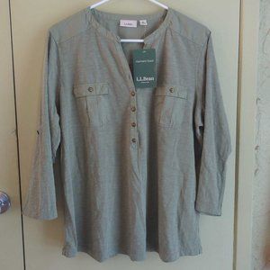 XL olive LL Bean Henley-style top with adjustable length sleeves
